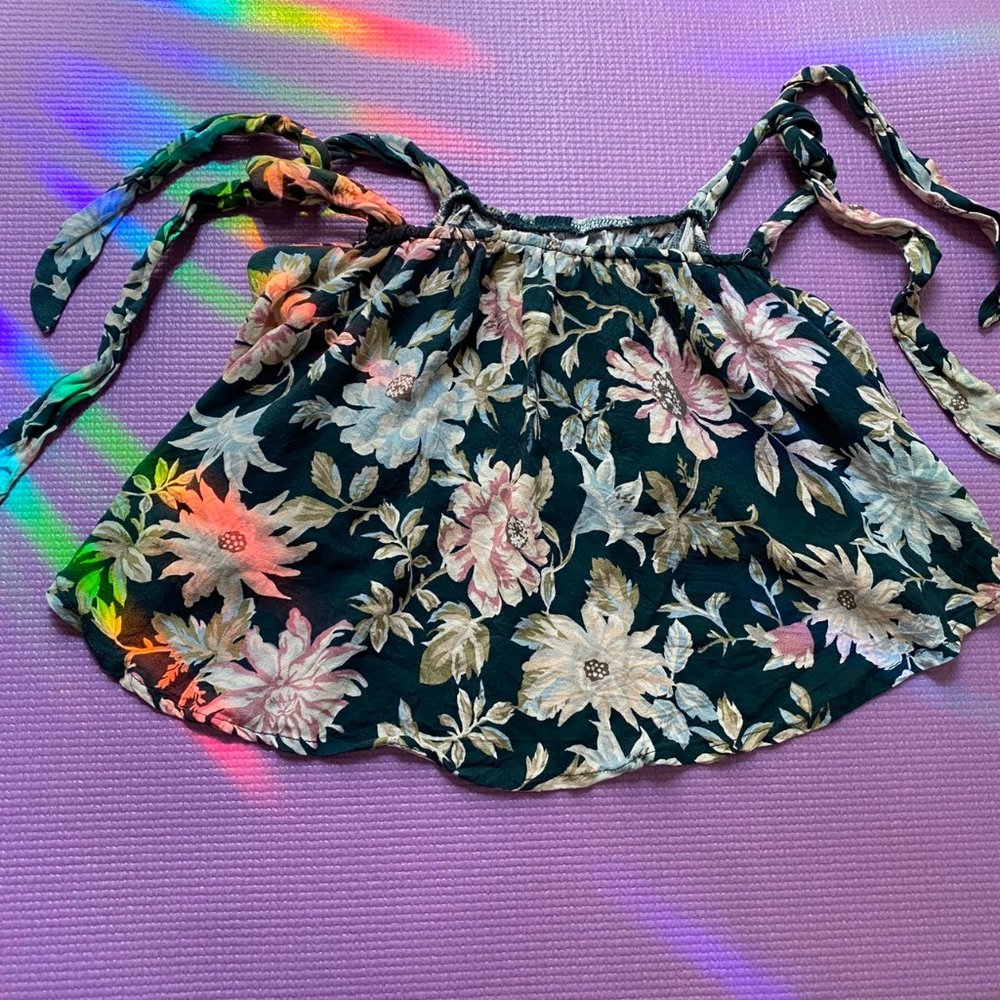 Unique Earthy Flower Crop Top Adjustable Straps